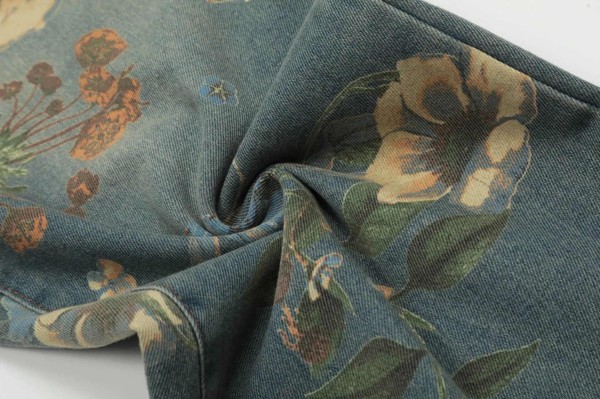 Vintage Floral Wide-Leg Denim Jeans