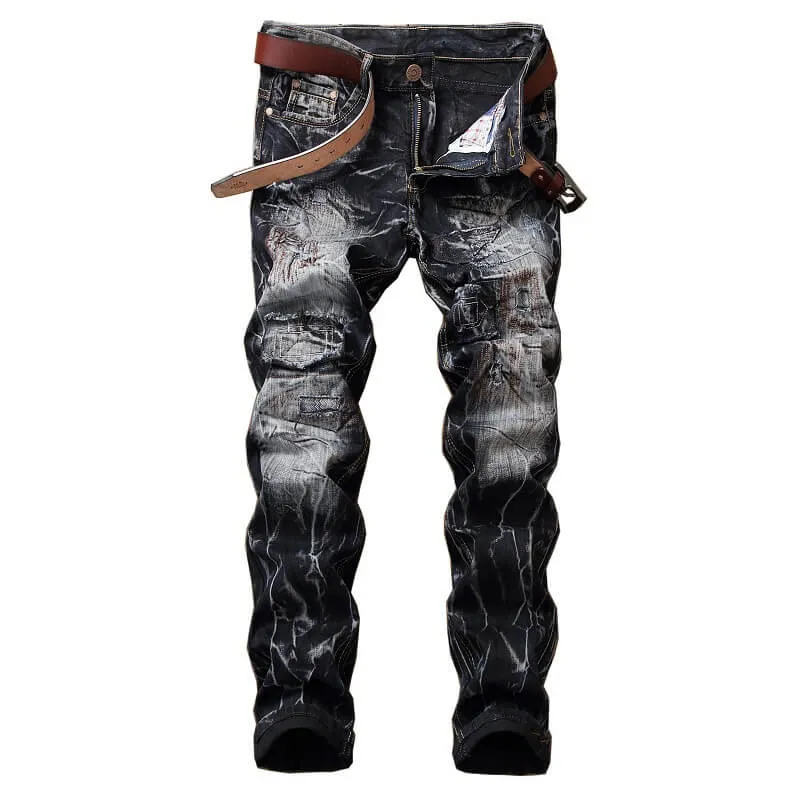 Vintage Mid Waisted Jeans Men's Ripped Jeans Casual Straight Pants