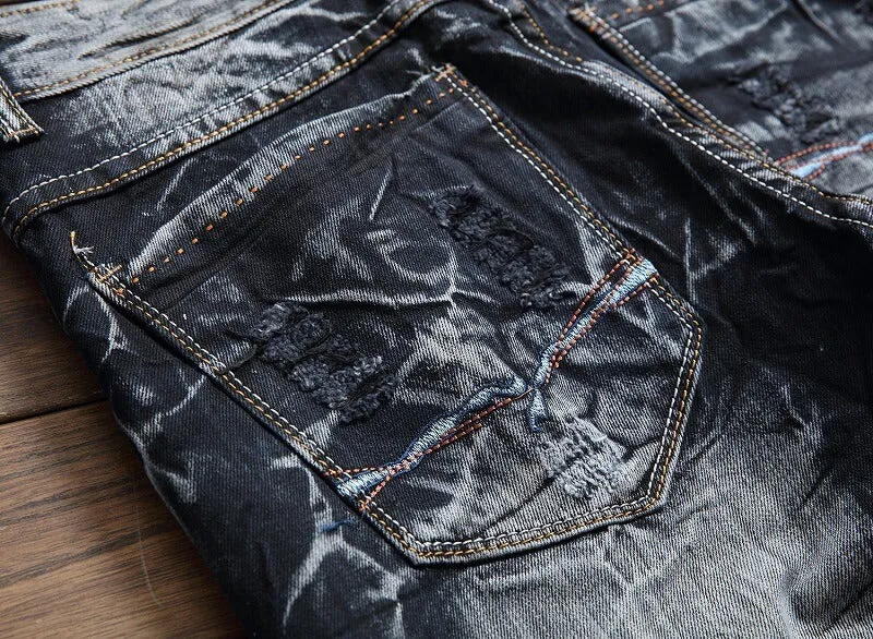 Vintage Mid Waisted Jeans Men's Ripped Jeans Casual Straight Pants