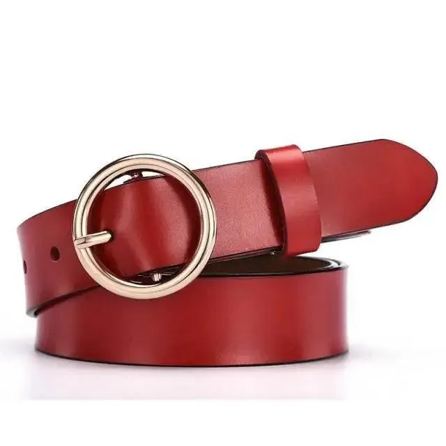 Vintage Simple Round Buckle Female Pin Leather Straps 105CM Belts For Women Unique Design Dresses Jeans Classic Round Waistband