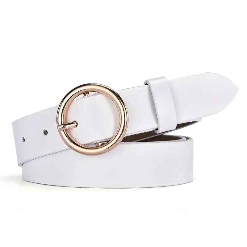 Vintage Simple Round Buckle Female Pin Leather Straps 105CM Belts For Women Unique Design Dresses Jeans Classic Round Waistband