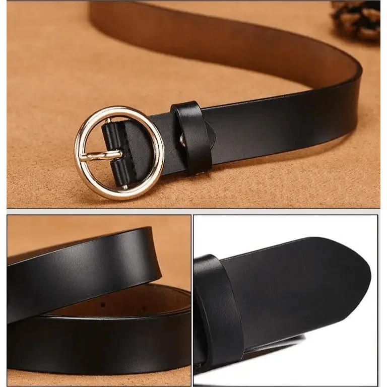 Vintage Simple Round Buckle Female Pin Leather Straps 105CM Belts For Women Unique Design Dresses Jeans Classic Round Waistband