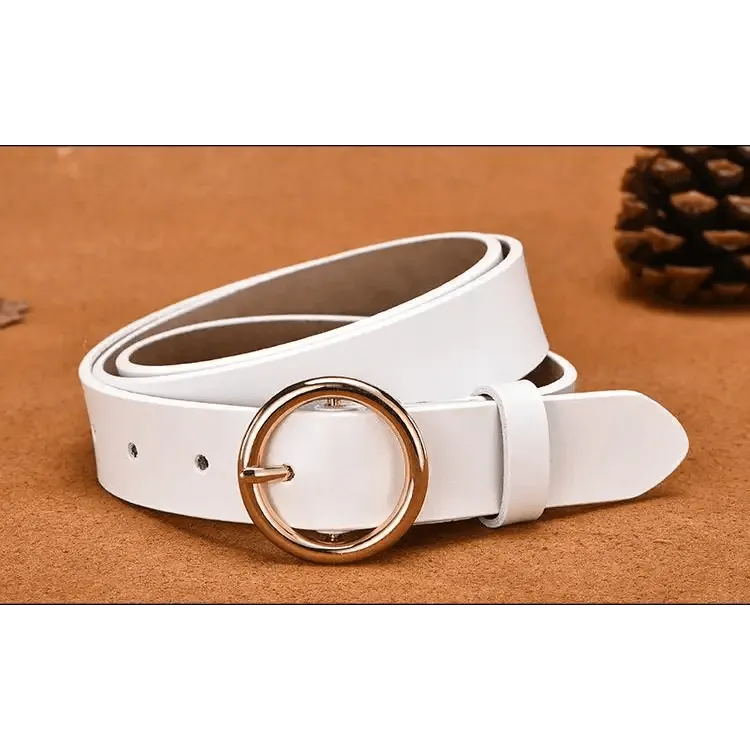 Vintage Simple Round Buckle Female Pin Leather Straps 105CM Belts For Women Unique Design Dresses Jeans Classic Round Waistband