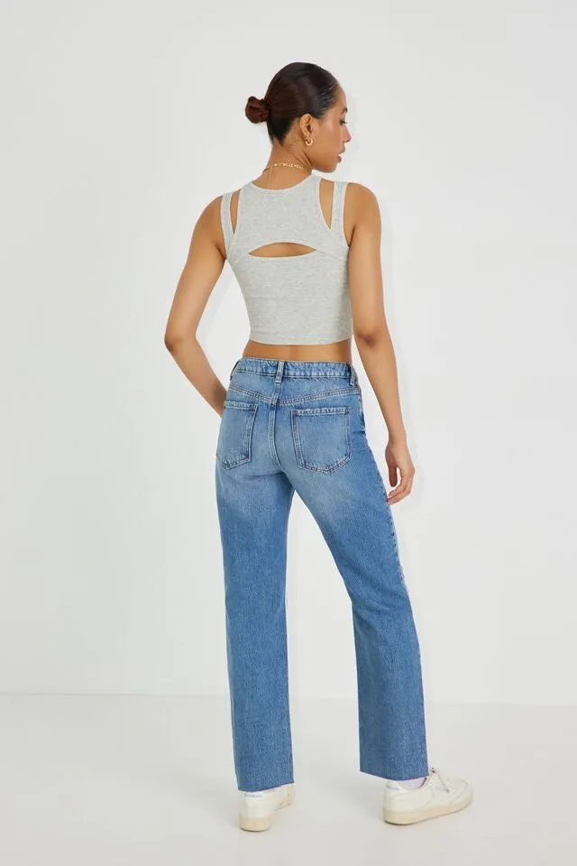 Vintage straight fit ripped jeans denim blue