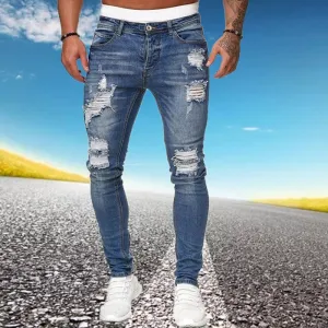 Vintage Wash Ripped Skinny Jeans for Men – 2024 Street Style