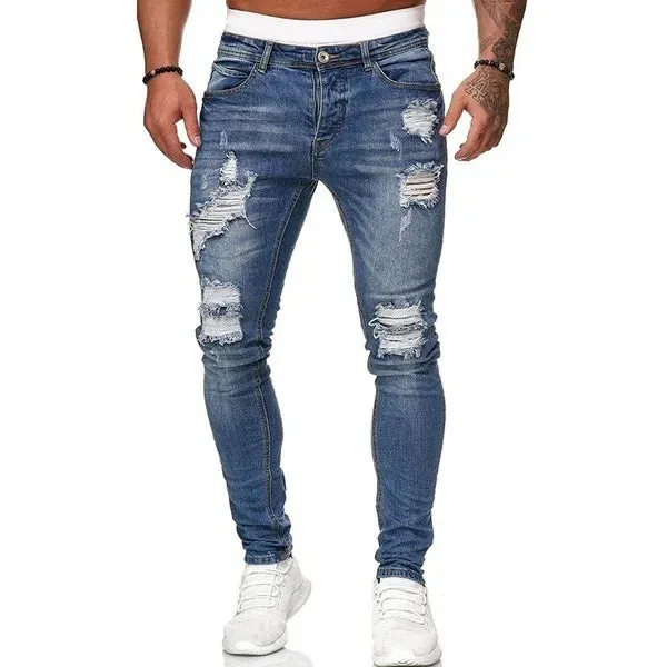 Vintage Wash Ripped Skinny Jeans for Men – 2024 Street Style
