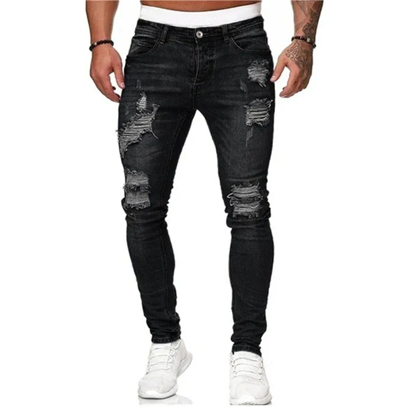 Vintage Wash Ripped Skinny Jeans for Men – 2024 Street Style