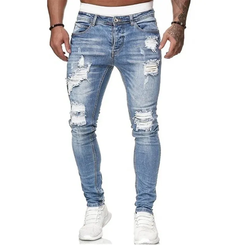 Vintage Wash Ripped Skinny Jeans for Men – 2024 Street Style