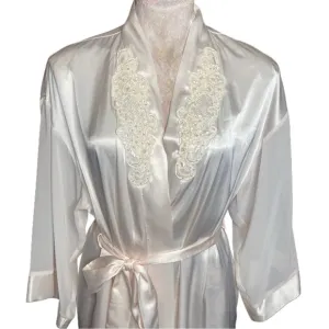 VTG Intimo‎ Amore satin silky long robe pearl floral lace blush lingerie Sz M