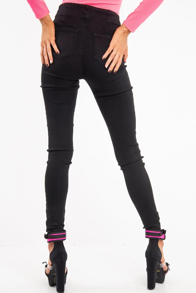 Washed Black Zip Front Skinny Denim Jeans - Bryana