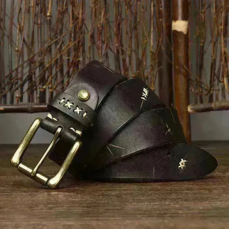 Washed-out Vintage First Layer Cow Leather Pin Buckle Jeans Belt