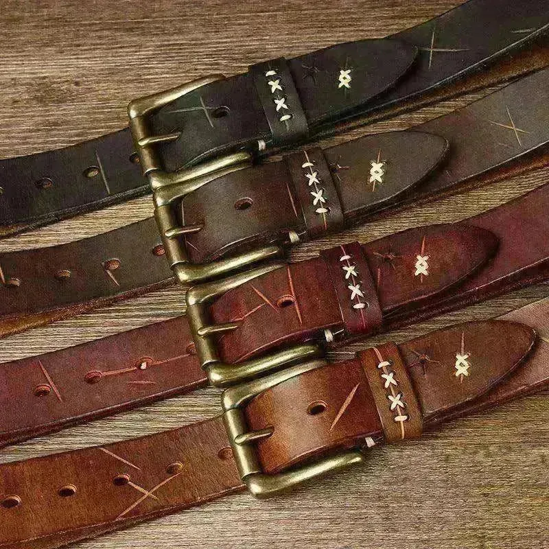 Washed-out Vintage First Layer Cow Leather Pin Buckle Jeans Belt