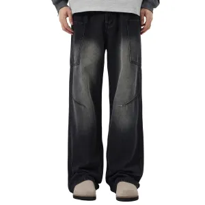 Washed Straight Leg Cargo Jeans