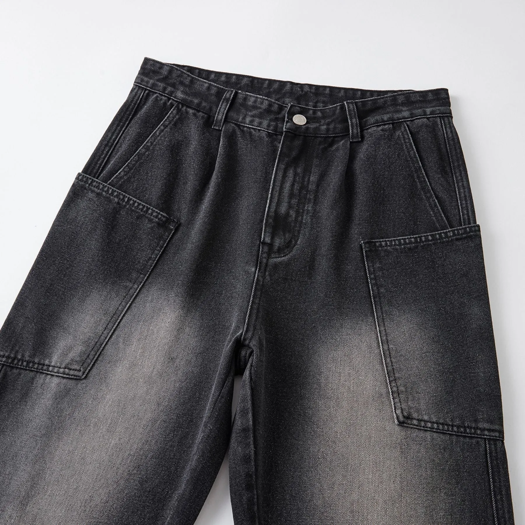 Washed Straight Leg Cargo Jeans