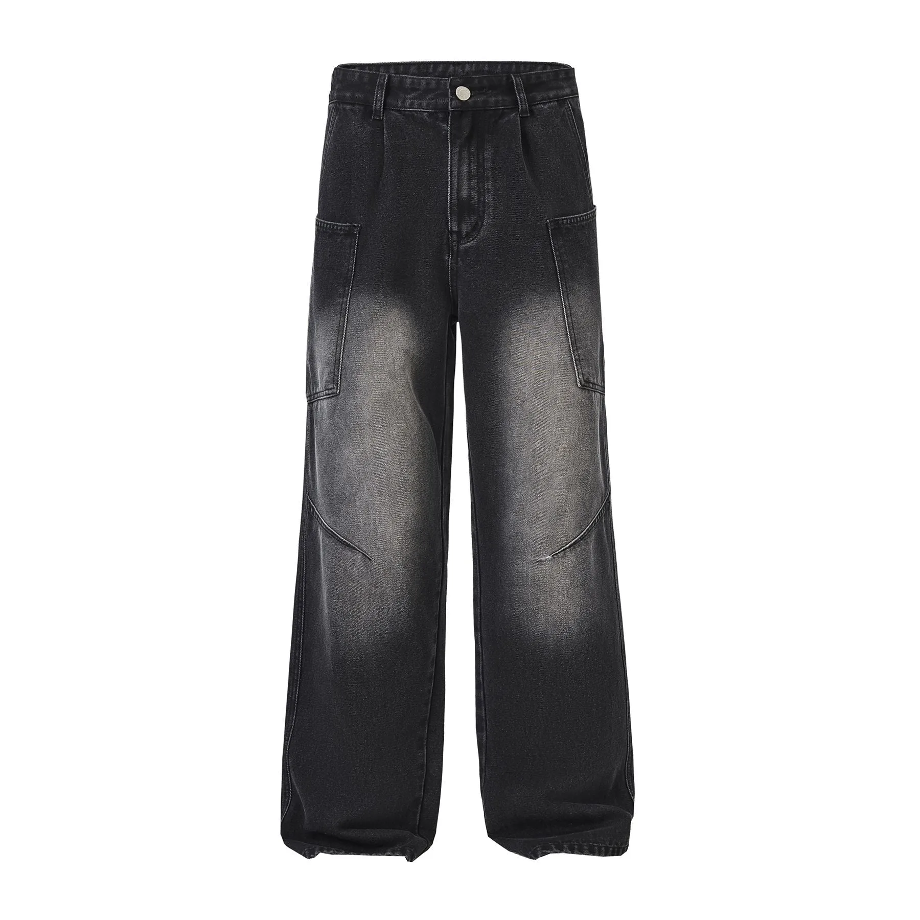 Washed Straight Leg Cargo Jeans