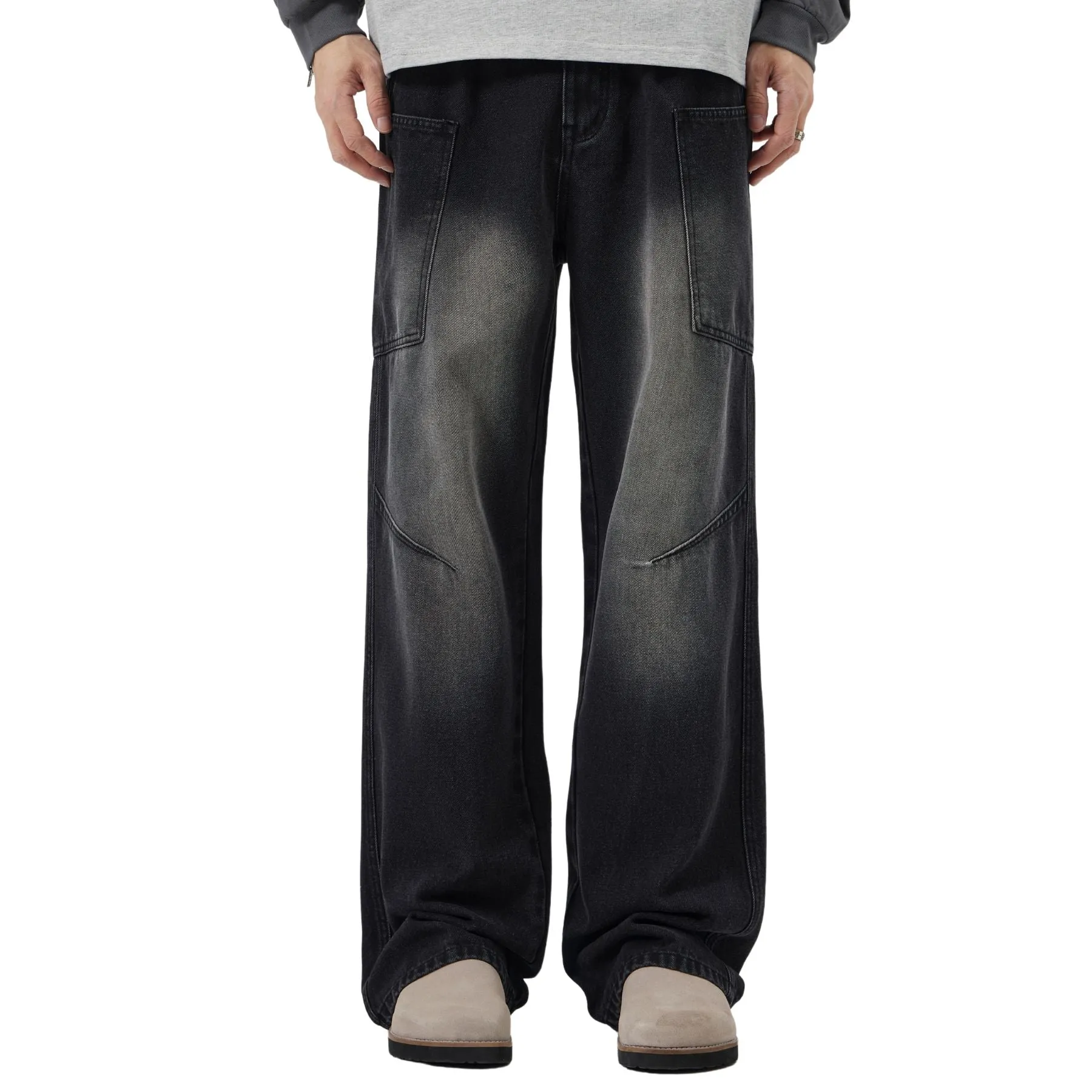 Washed Straight Leg Cargo Jeans