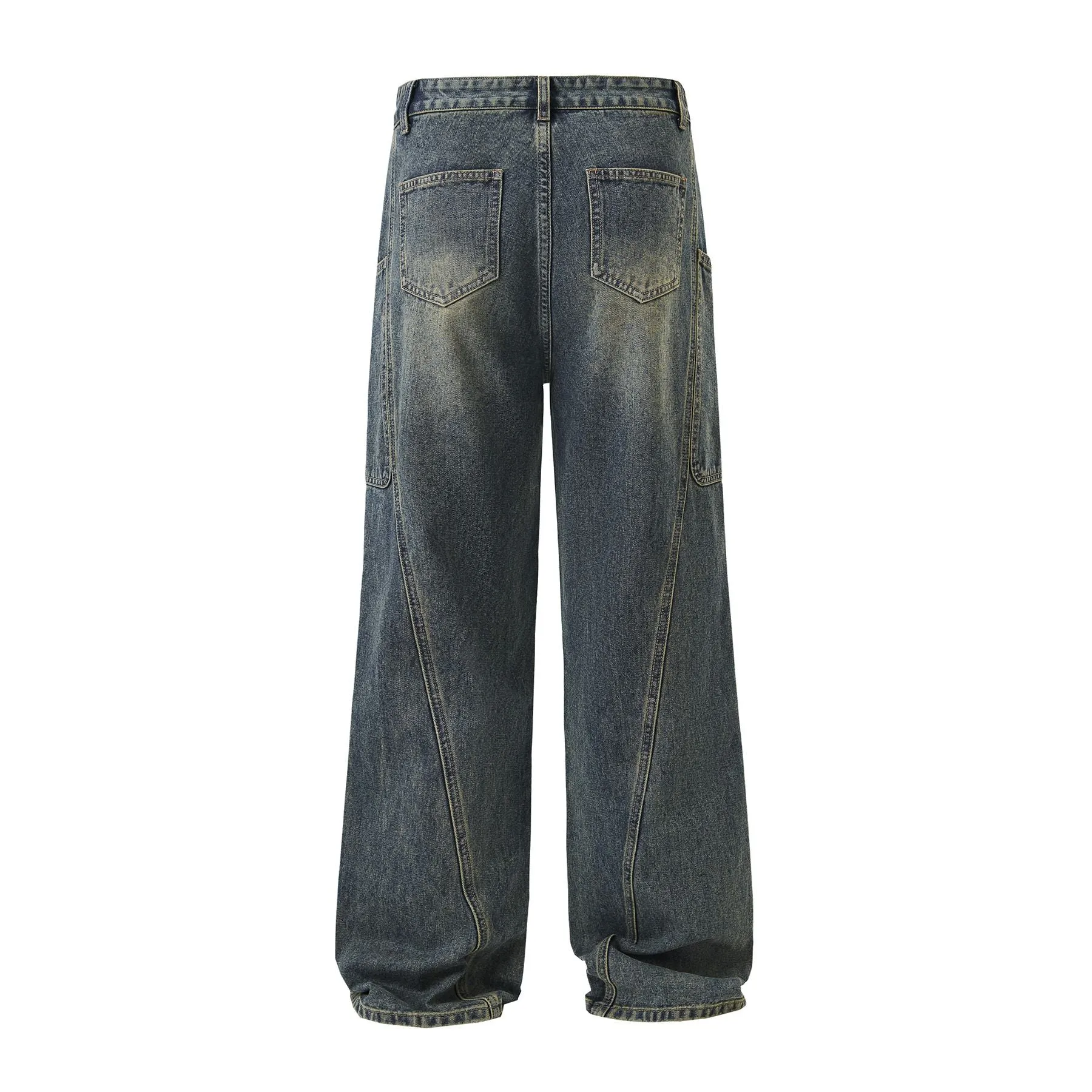Washed Straight Leg Cargo Jeans