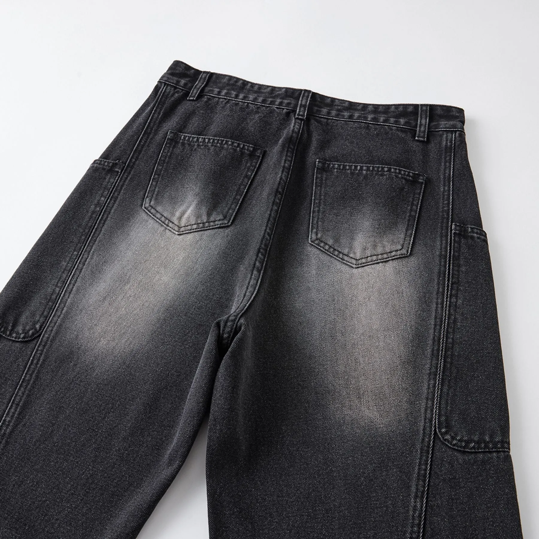 Washed Straight Leg Cargo Jeans