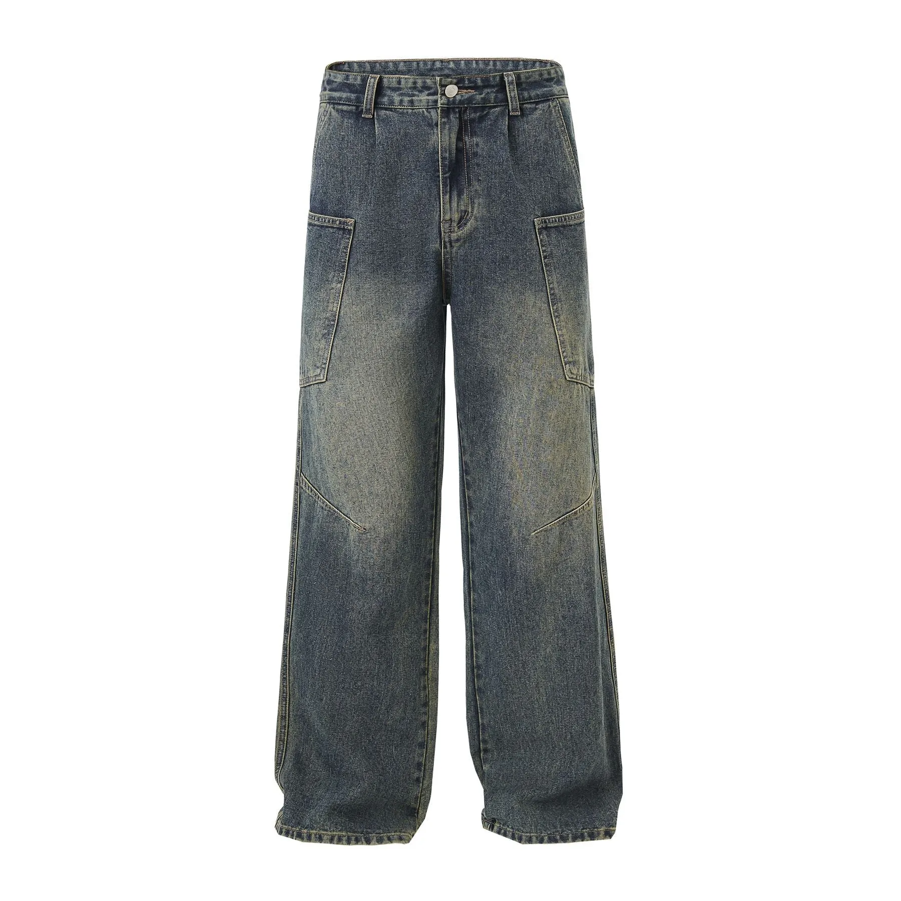Washed Straight Leg Cargo Jeans