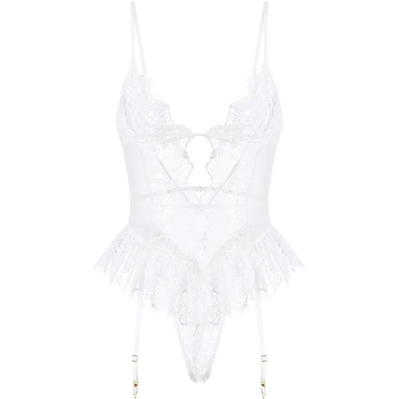 Water-soluble Embroidery One-piece Garter Belt Sexy Lingerie Women