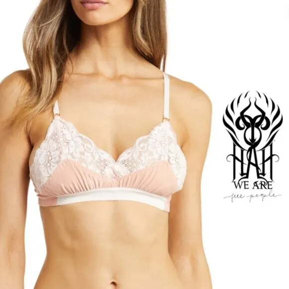 We Are HAH NWT Free People Lace Trim Soft Cup Lounge Bralette - Copper Rose - XL