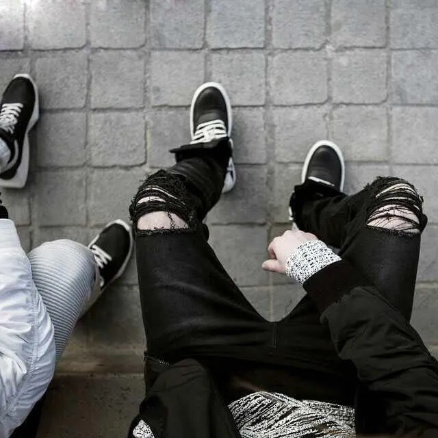 West Louis™ Designer Black Ripped Torn Jeans