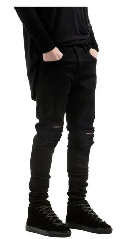 West Louis™ Designer Black Ripped Torn Jeans