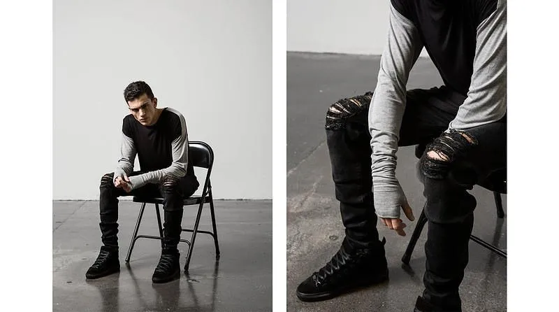 West Louis™ Designer Black Ripped Torn Jeans
