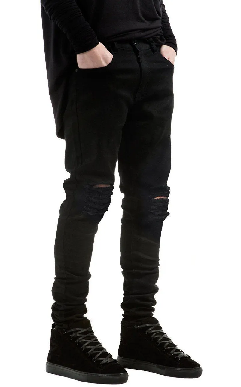 West Louis™ Designer Black Ripped Torn Jeans