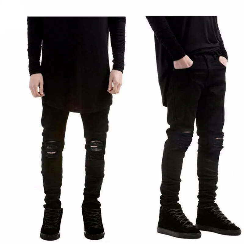 West Louis™ Designer Black Ripped Torn Jeans