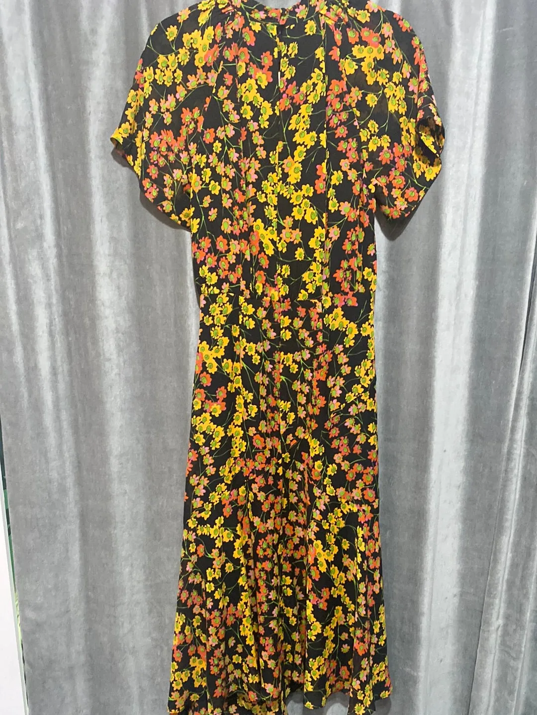 WHISTLES Short Sleeve Black Maxi Dress with Orange and Red Flowers