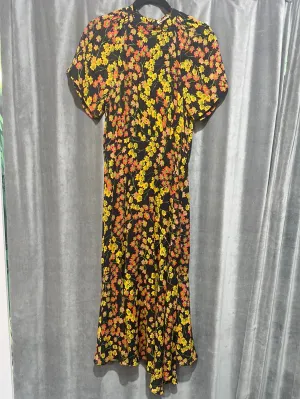 WHISTLES Short Sleeve Black Maxi Dress with Orange and Red Flowers