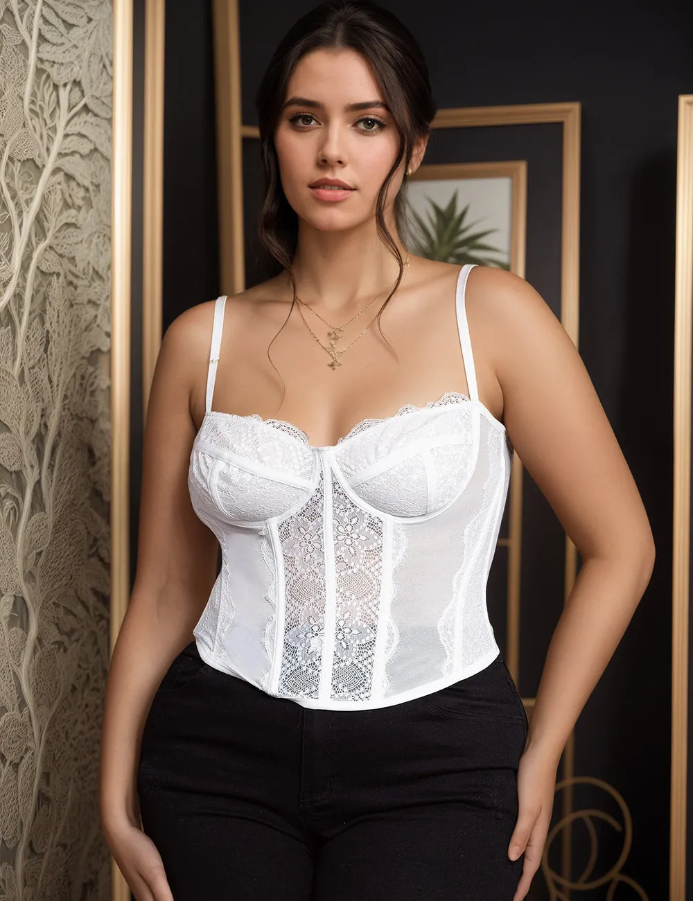 White 9 Bones Sexy Lace Suspender Corset Bra Top