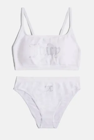 WHITE DIAMANTE HIGH LEG BRIEF AND BRALETTE SET