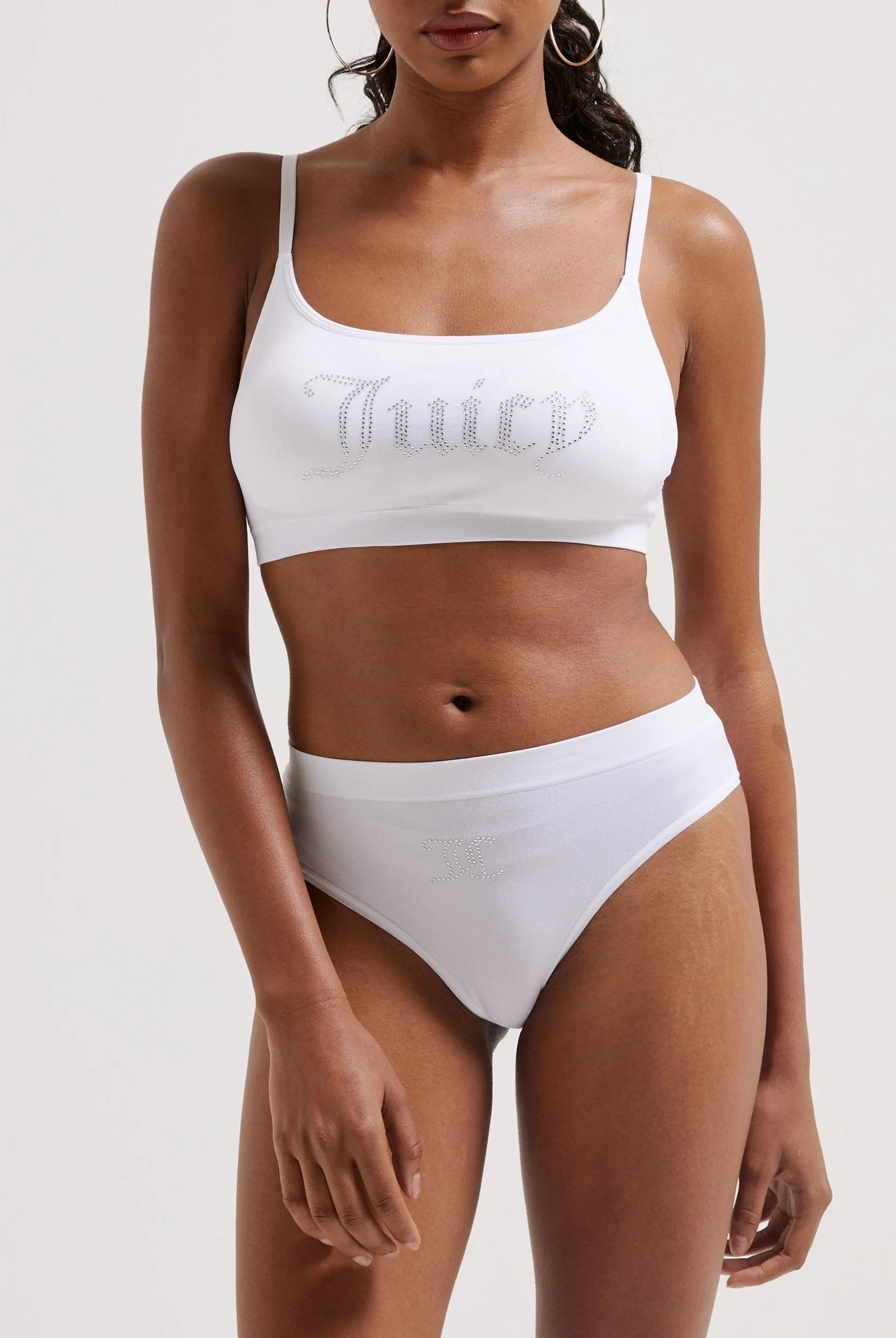 WHITE DIAMANTE HIGH LEG BRIEF AND BRALETTE SET