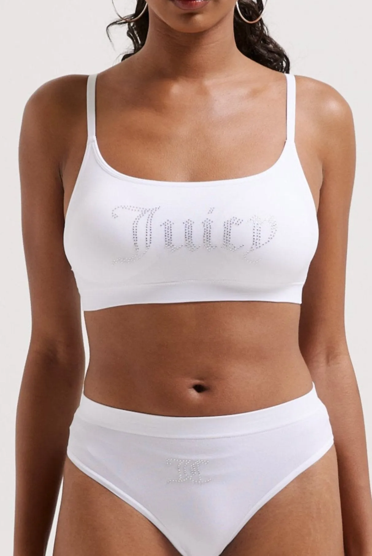 WHITE DIAMANTE HIGH LEG BRIEF AND BRALETTE SET