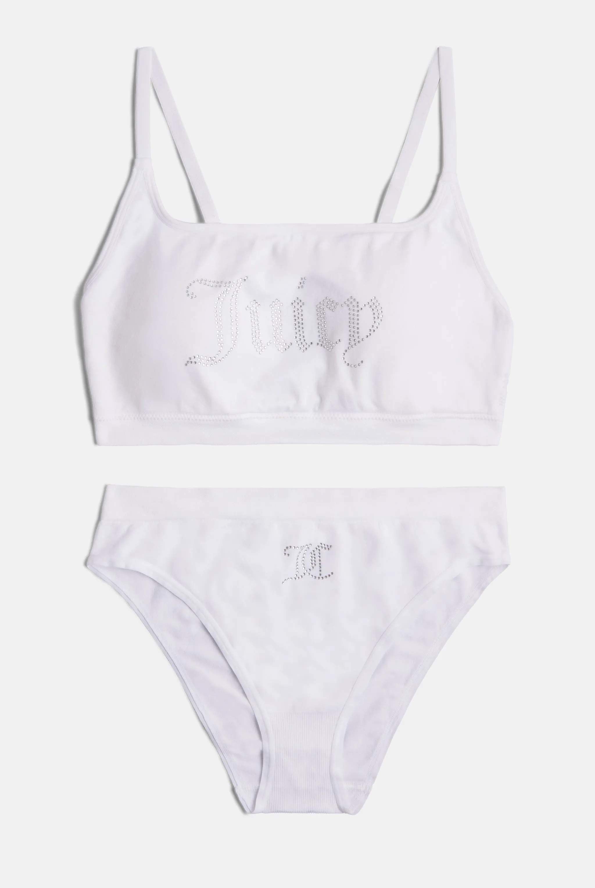 WHITE DIAMANTE HIGH LEG BRIEF AND BRALETTE SET