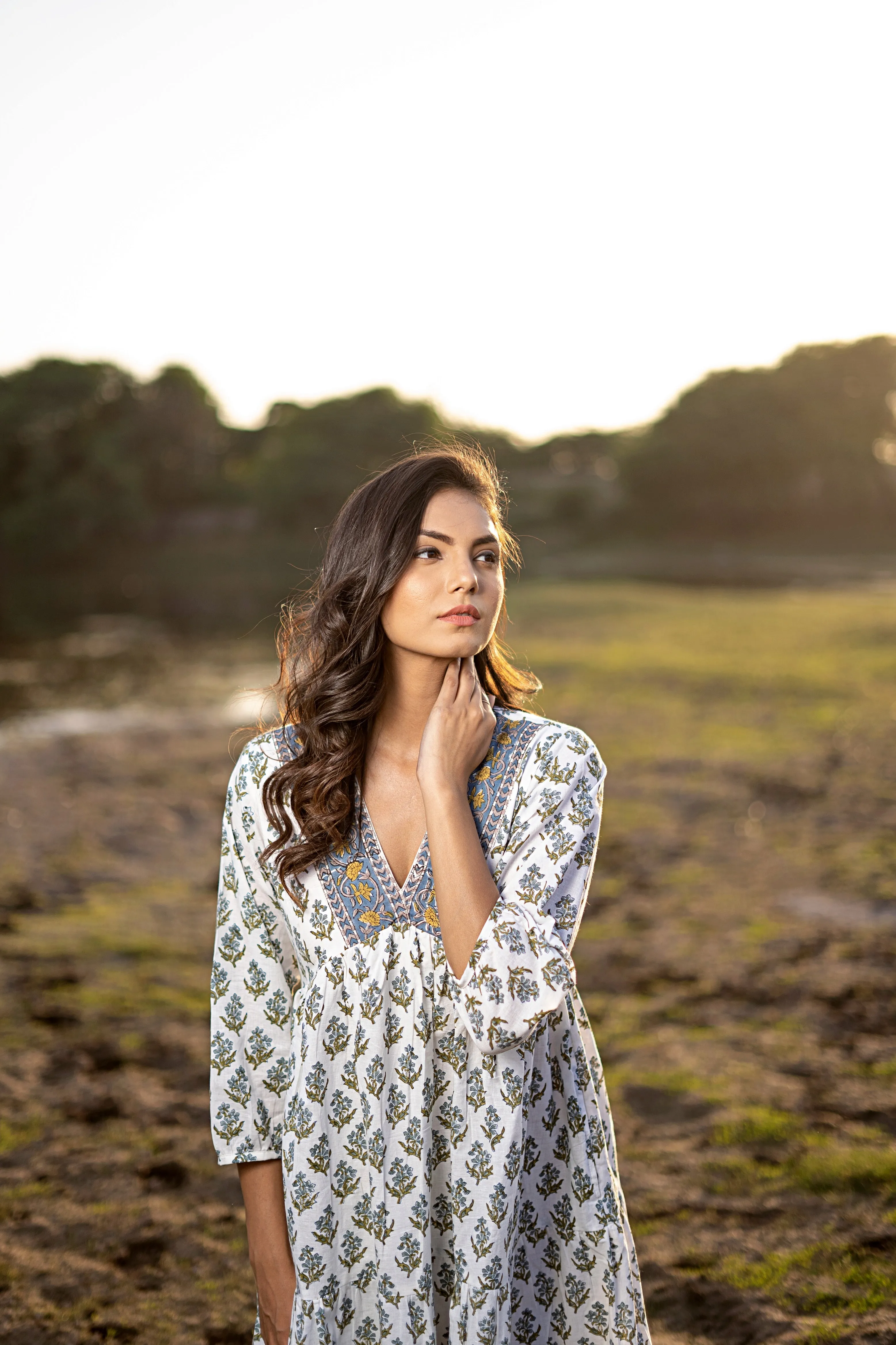White Floral ‘Bewildering’ Printed Cotton Dress