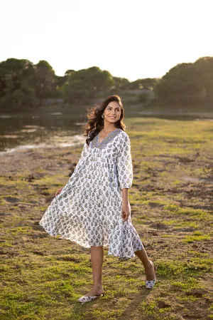 White Floral ‘Bewildering’ Printed Cotton Dress
