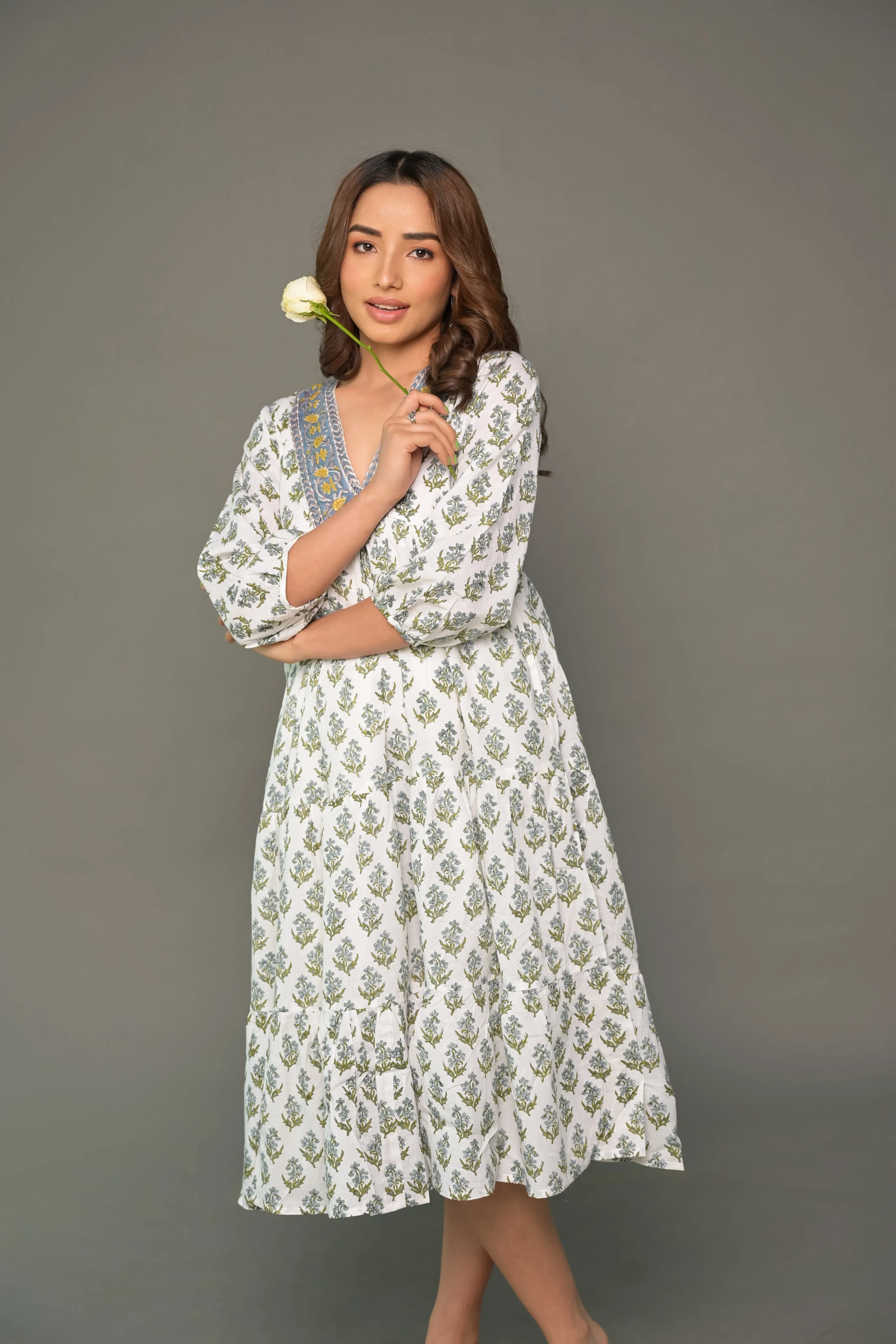 White Floral ‘Bewildering’ Printed Cotton Dress