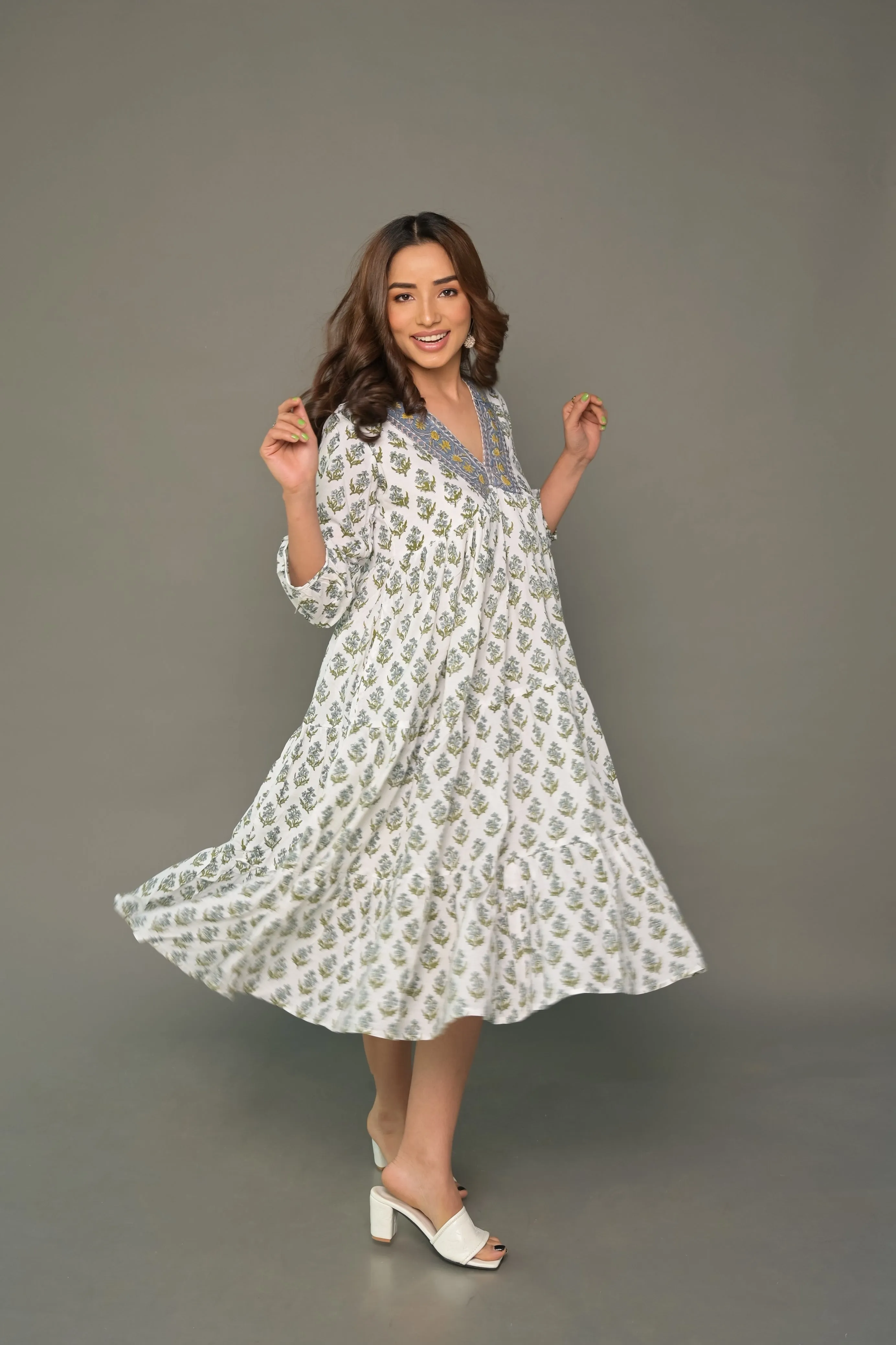 White Floral ‘Bewildering’ Printed Cotton Dress