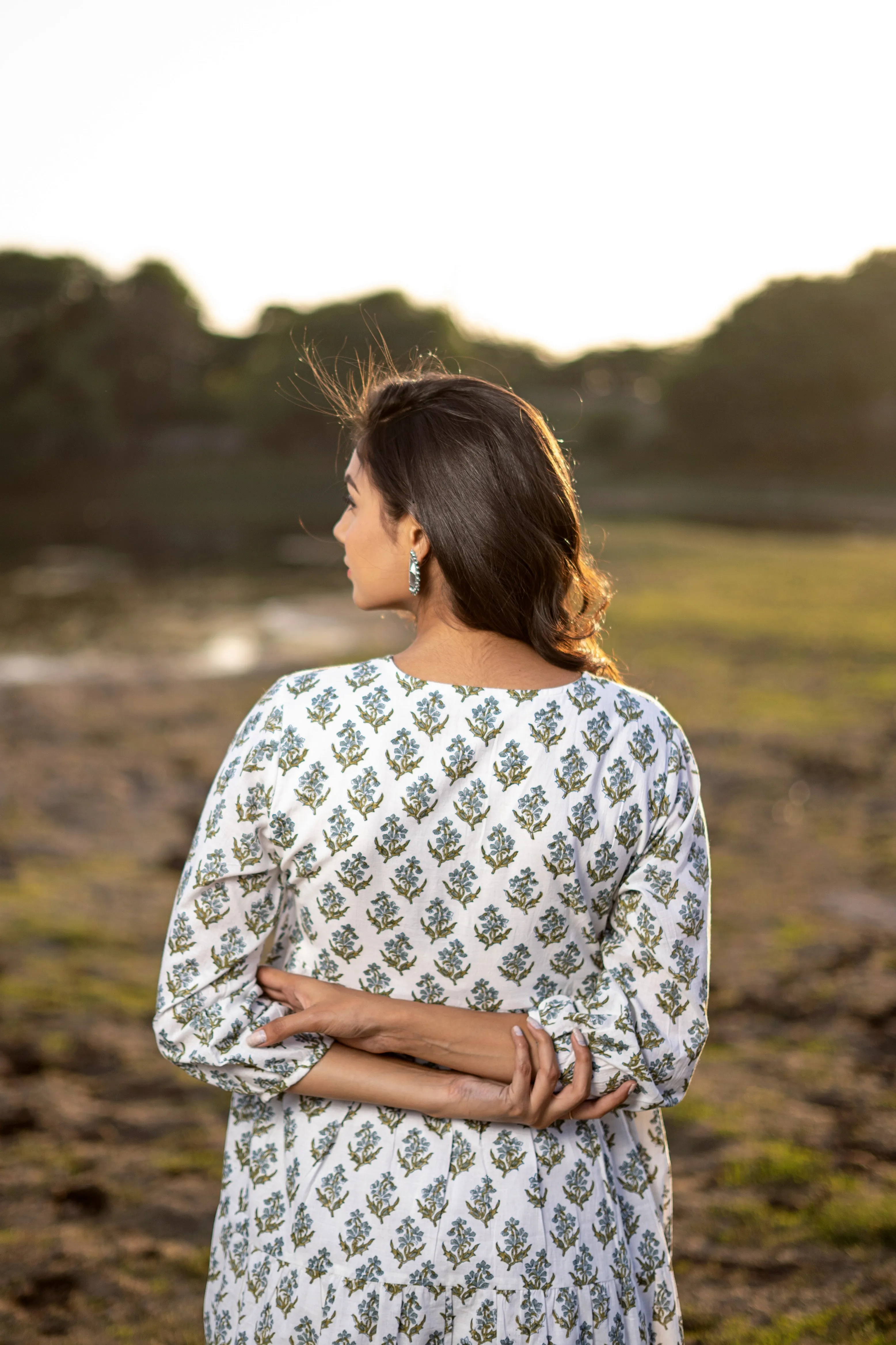 White Floral ‘Bewildering’ Printed Cotton Dress