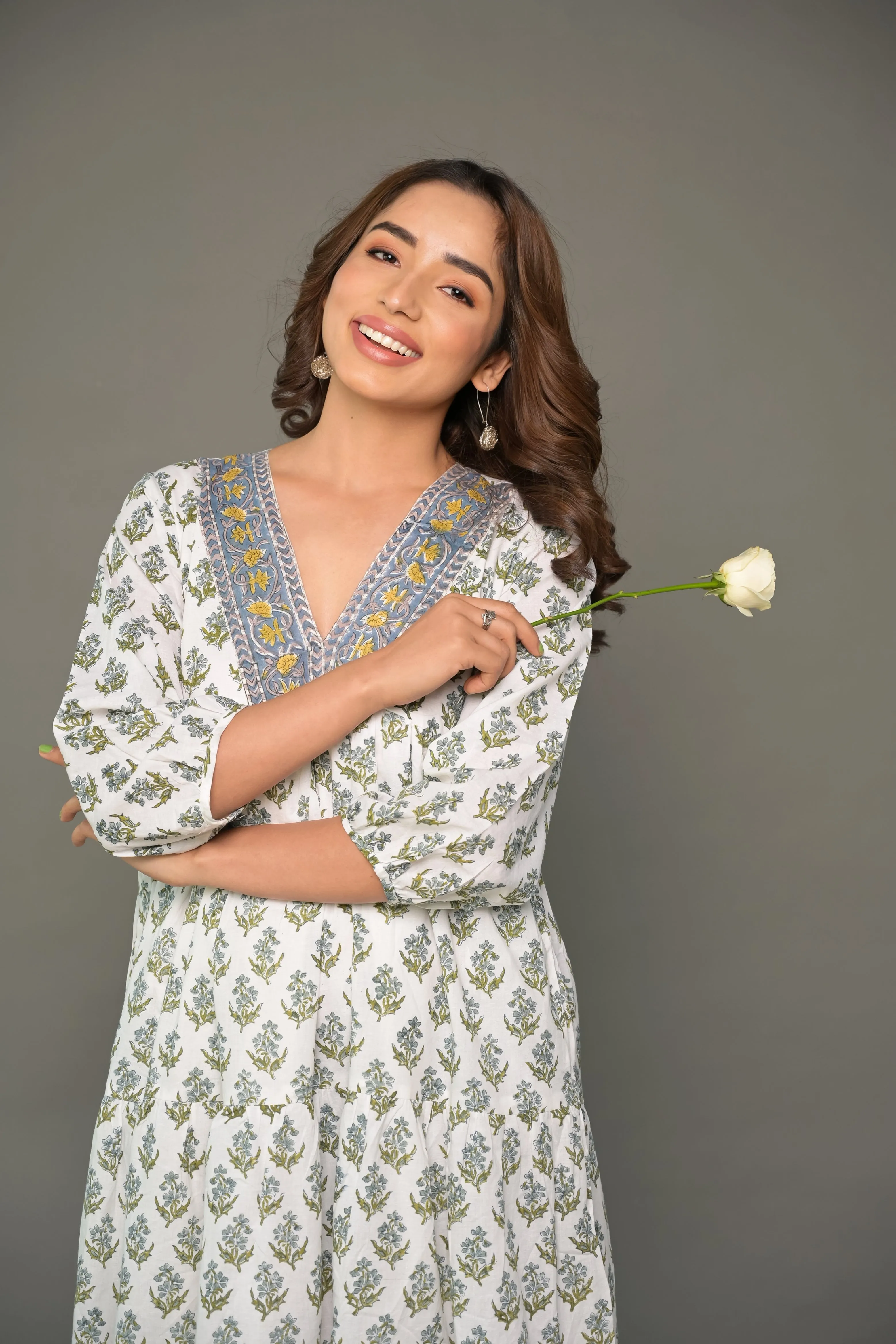 White Floral ‘Bewildering’ Printed Cotton Dress