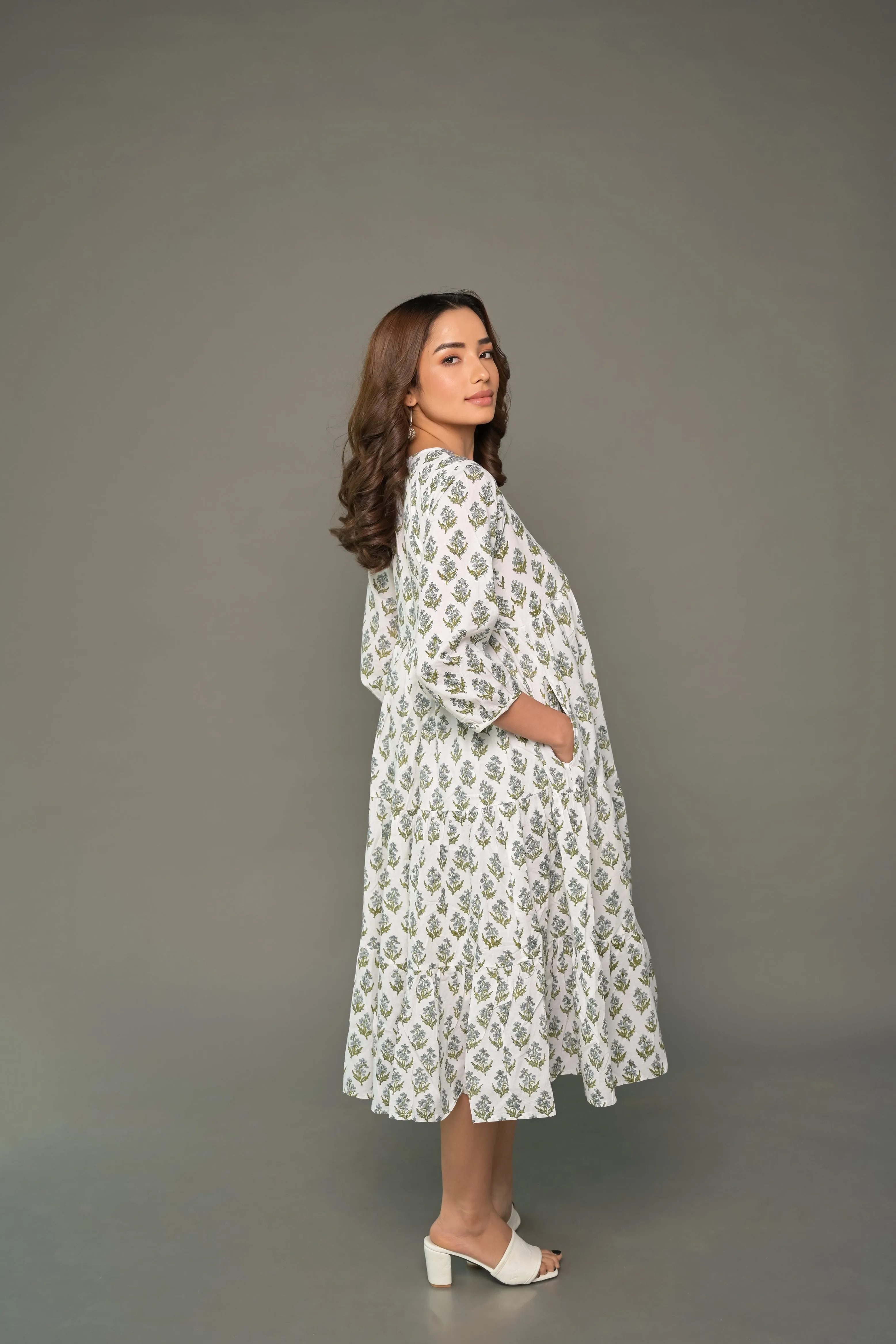 White Floral ‘Bewildering’ Printed Cotton Dress