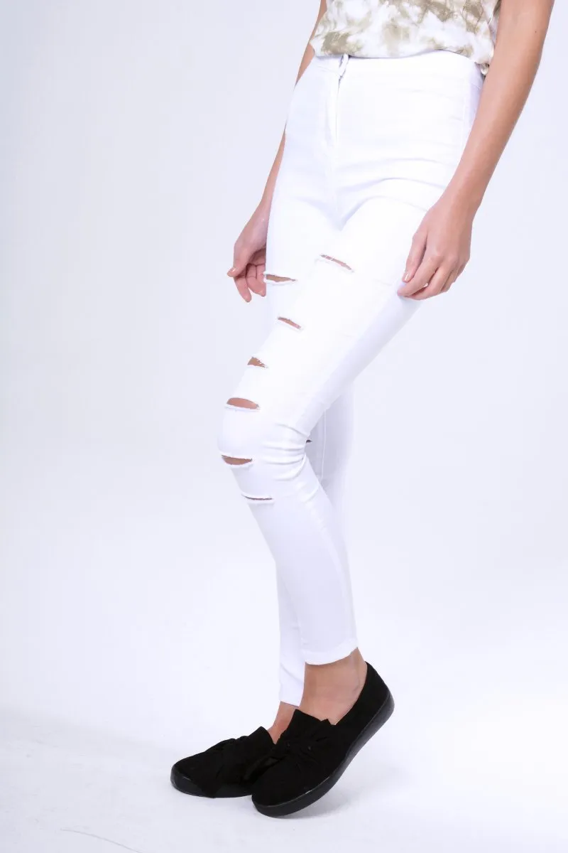 White Multi Ripped Skinny Jeans -Brianne