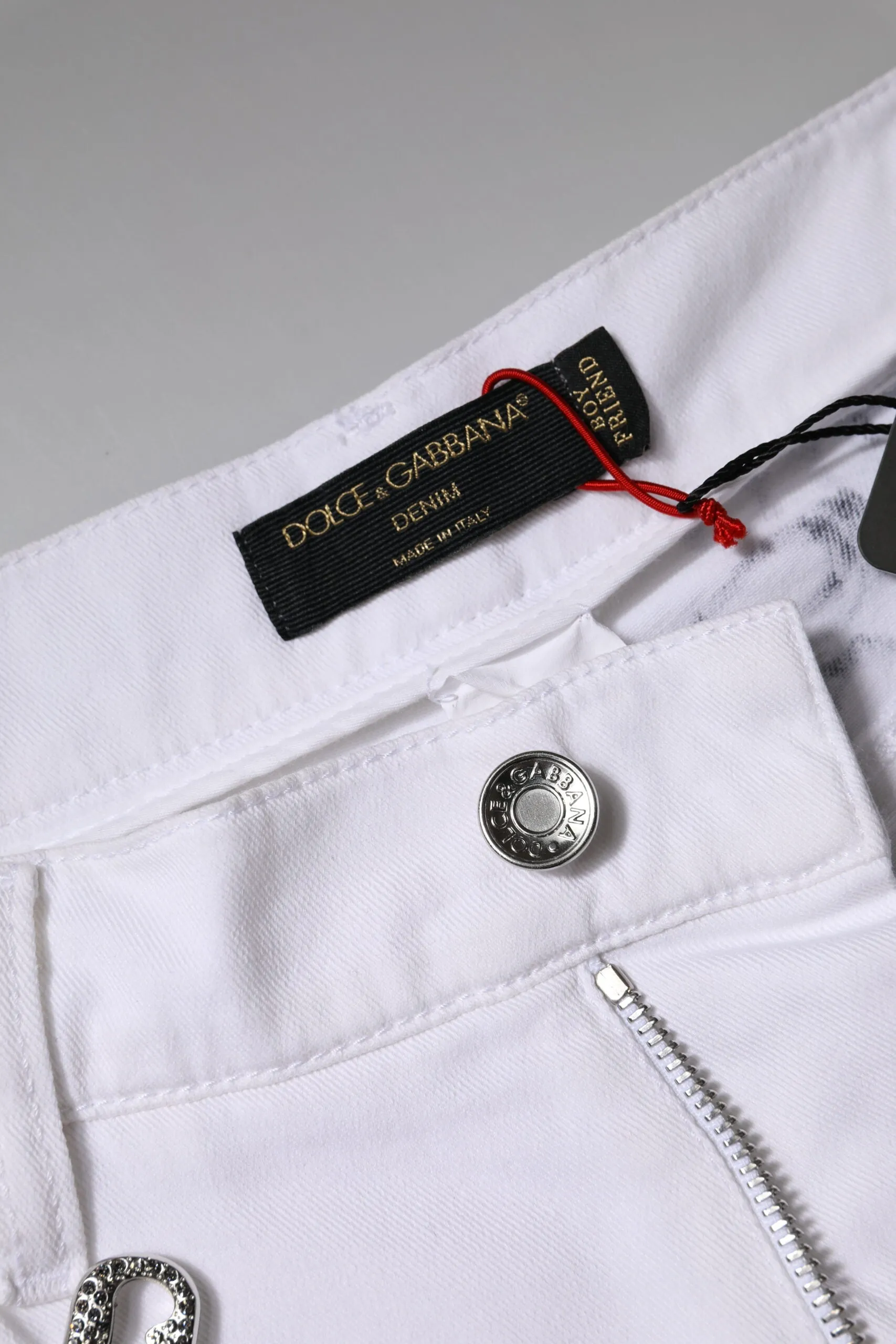 White Printed Embellished Skinny Denim Jeans