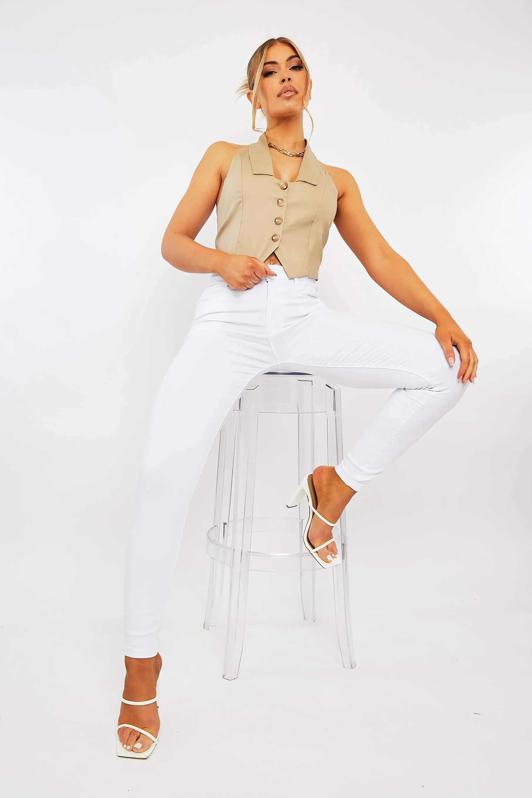White Skinny Stretch Denim Jeans - Maeva