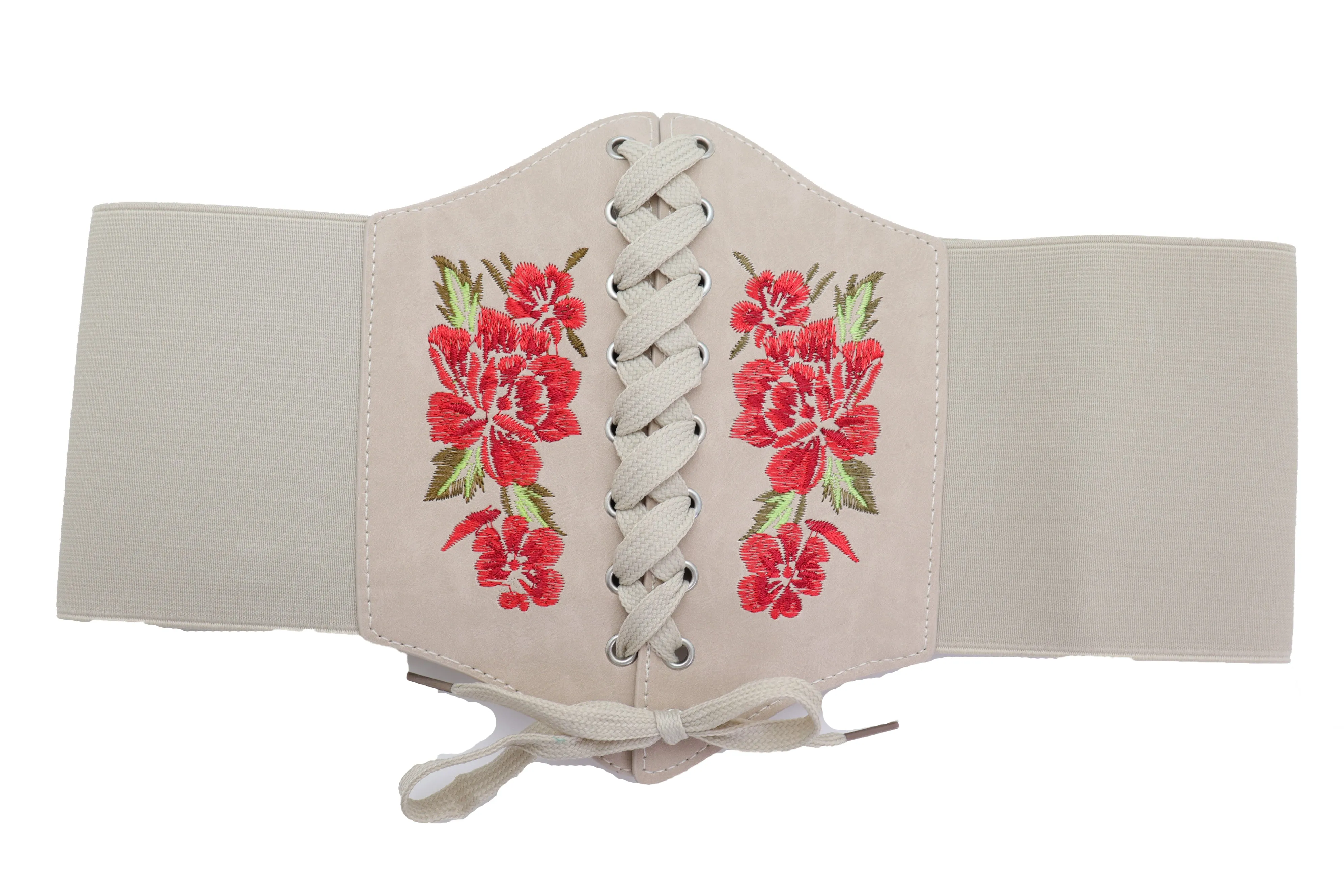 Wide Elastic Beige Corset High Waist Belt Flowers ize S M