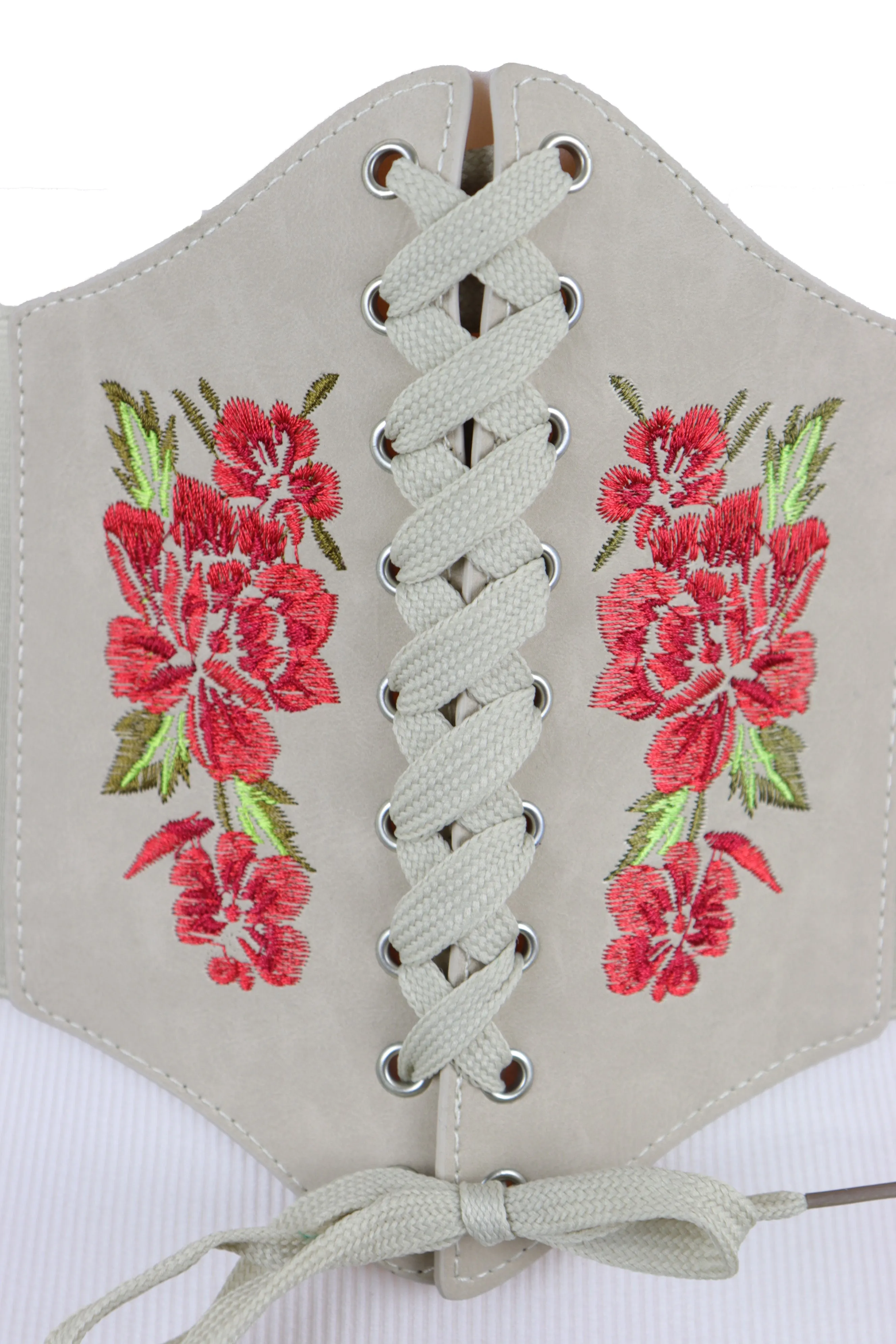 Wide Elastic Beige Corset High Waist Belt Flowers ize S M