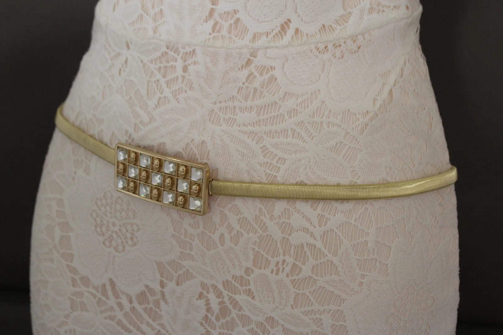 Wide Elastic Beige Corset High Waist Belt Flowers ize S M
